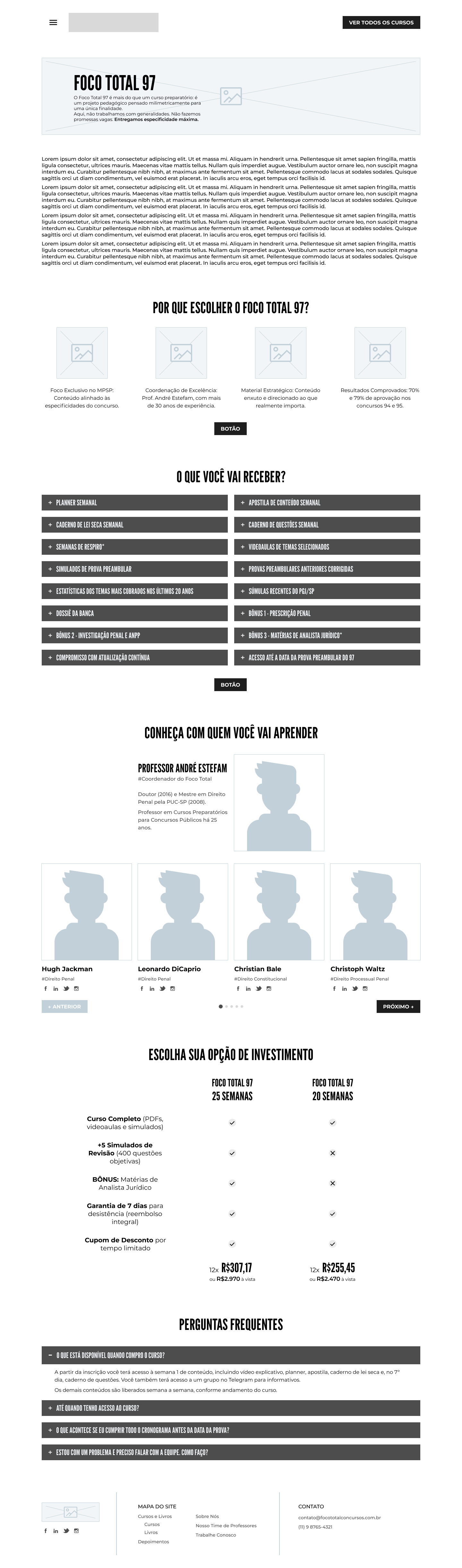 Wireframe da Página de Curso